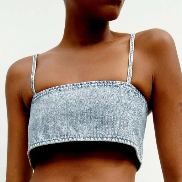 🆕 ZARA DENIM CROP TOP WITH RHINESTONES | ZARA DENIM - Picture 3 of 12